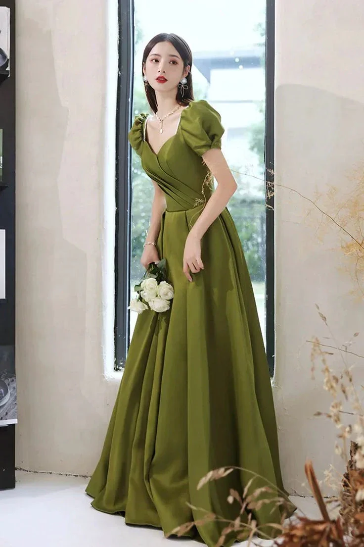 Green Satin Long Prom Dresses A-Line Evening Dresses Y7097 - Image 2