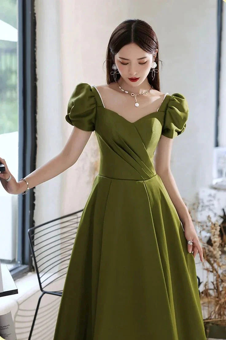 Green Satin Long Prom Dresses A-Line Evening Dresses Y7097 - Image 3