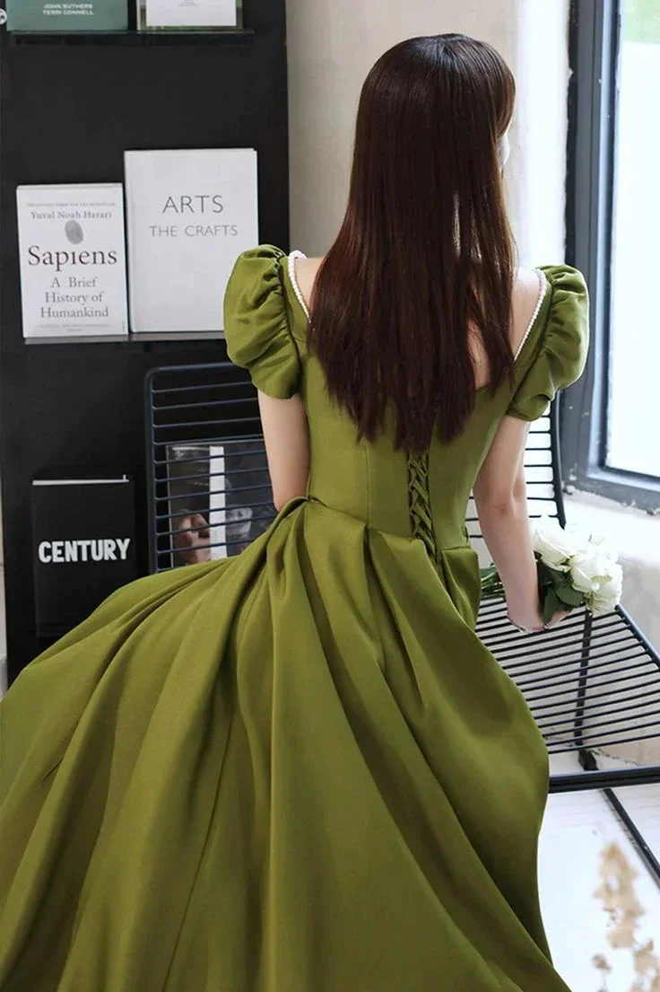 Green Satin Long Prom Dresses A-Line Evening Dresses Y7097 - Image 4