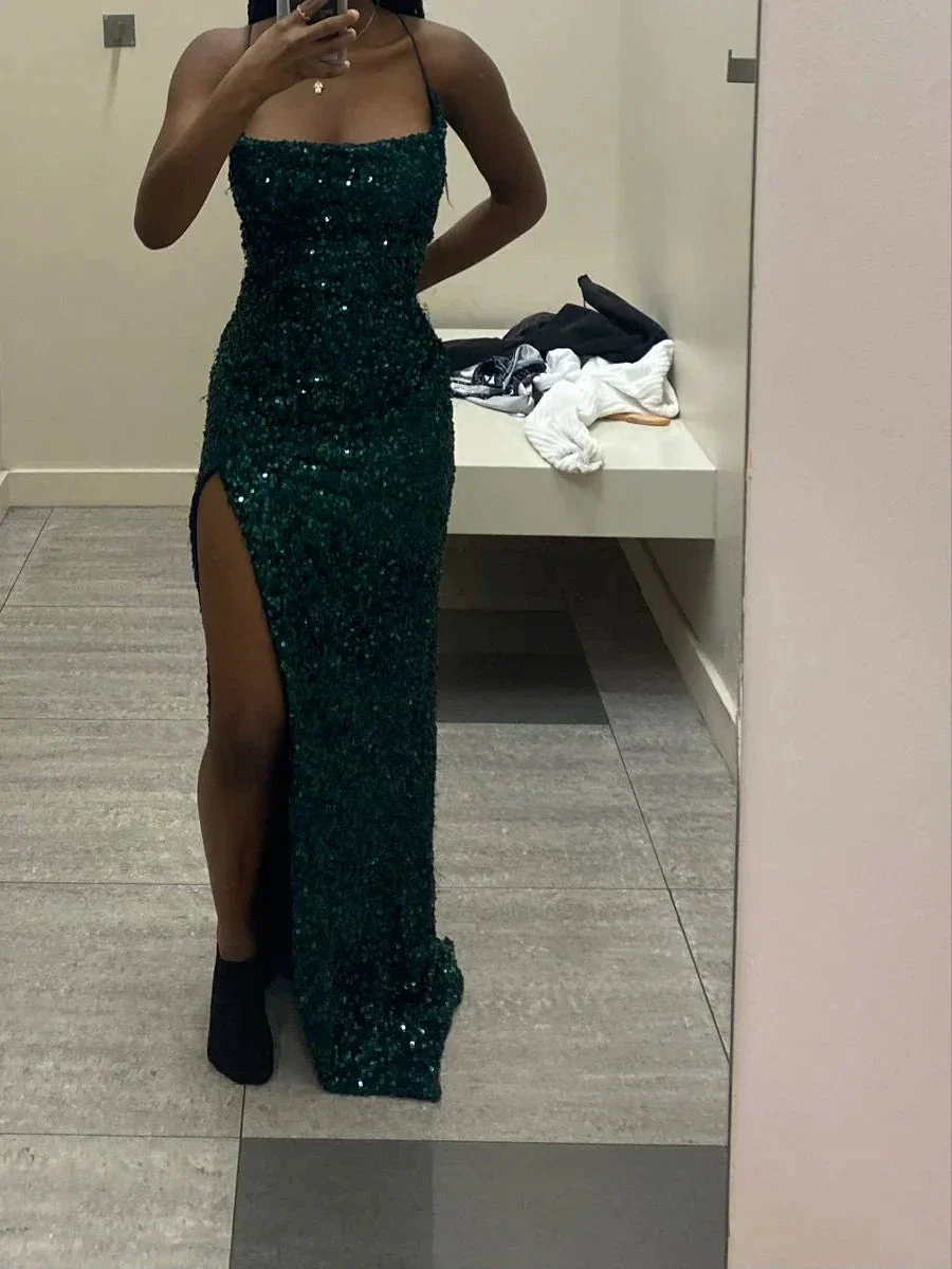 Green Sequin Long Sheath/Column Evening Dresses Y4297 - Image 2