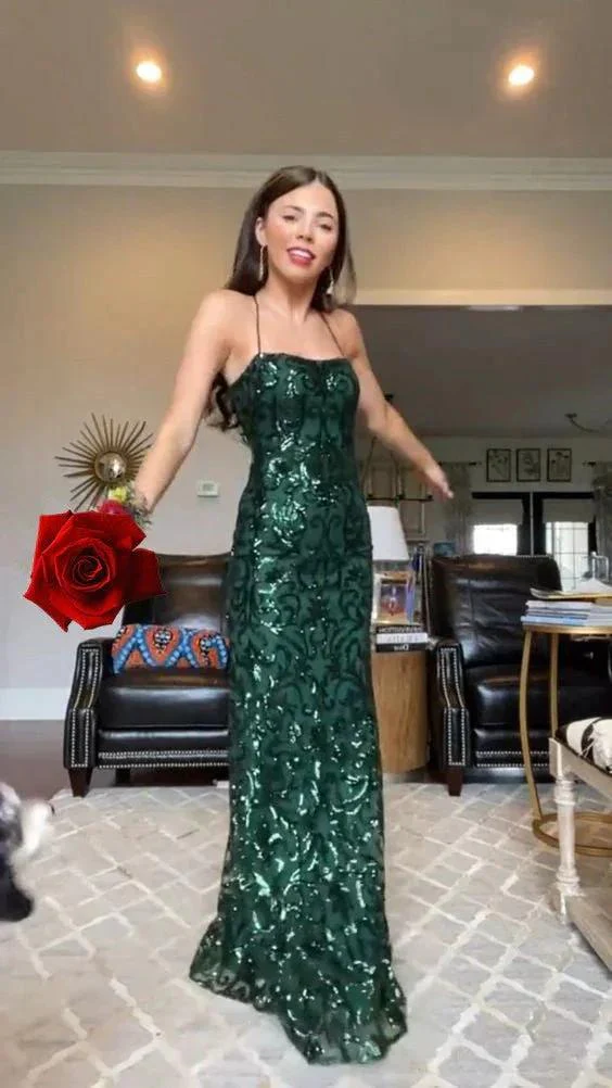 Green Sequins Column/Sheath Prom Dress,Charming Evening Dress Y1830 - Image 2