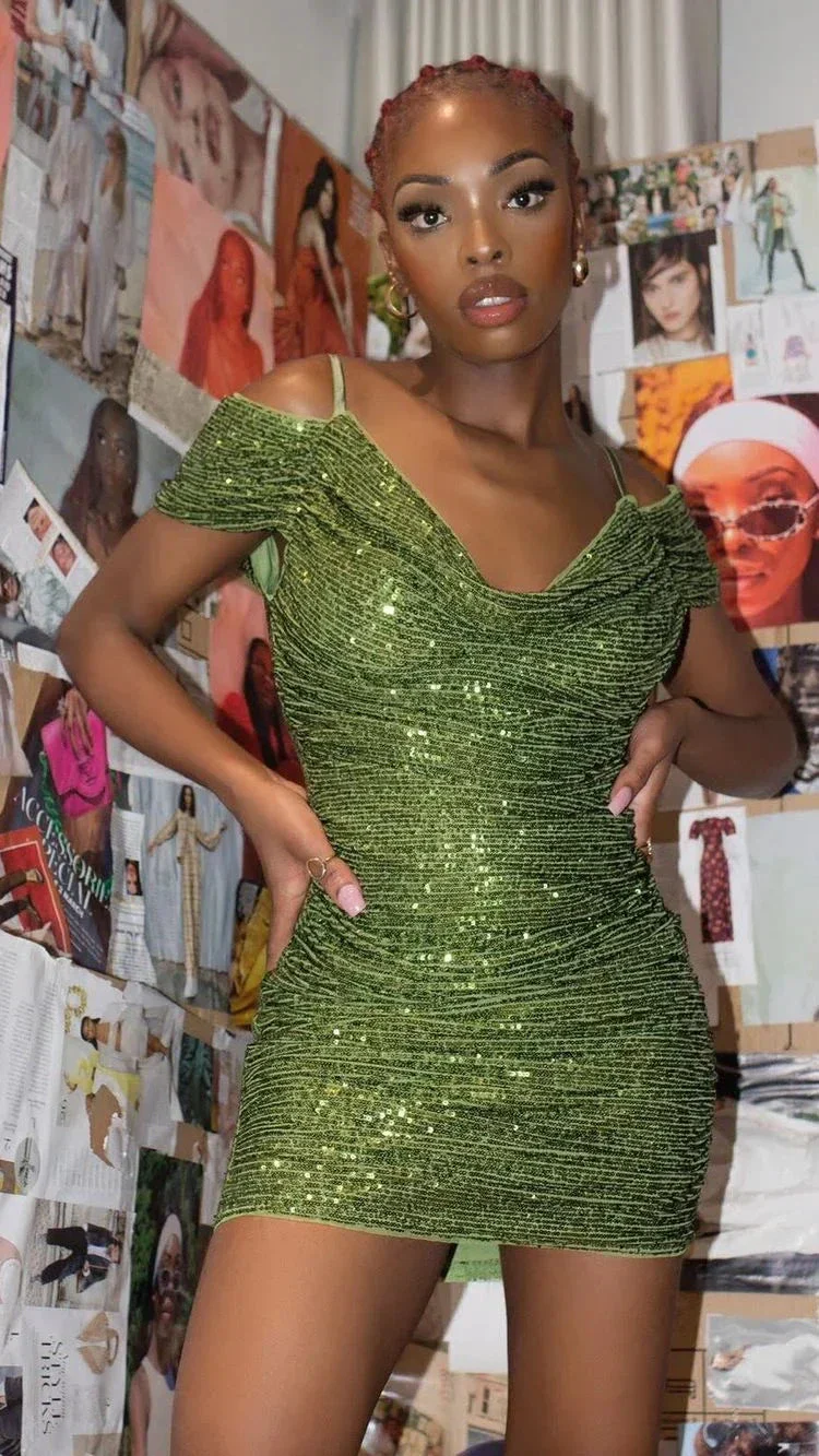 Green Sequins Homecoming Dress Green Party Dress Y1963 - Image 2