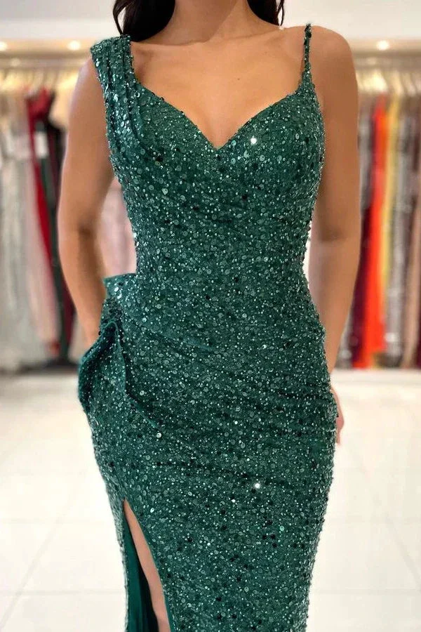 Green Sequins Mermaid Prom Dress,Glamorous Green Evening Dress  Y1902 - Image 2
