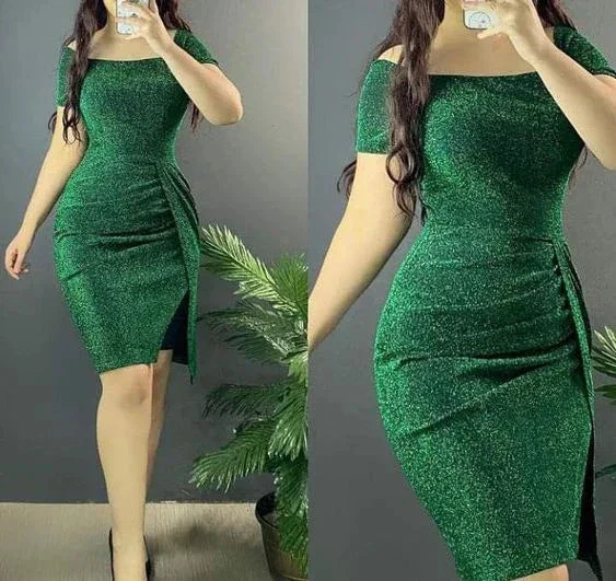 Green Short Sleeves Bodycon Dress Sexy Homecoming Dress Y6051 - Image 2