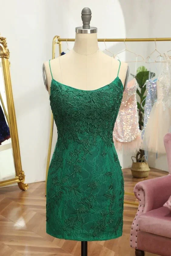 Green Short Tight Homecoming Dress with Lace Y4011 - Image 2