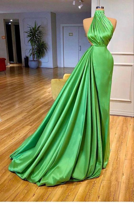Green Sleeveless Satin Long Prom Dress,Classy Evening Dress Y904 - Image 2