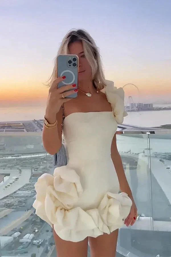 Ruffled Satin Short Party Dress One Shoulder Homecoming Dress PD550 - Image 2
