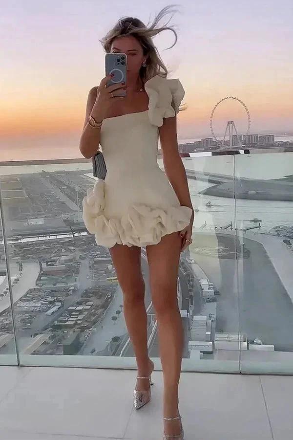 Ruffled Satin Short Party Dress One Shoulder Homecoming Dress PD550 - Image 3