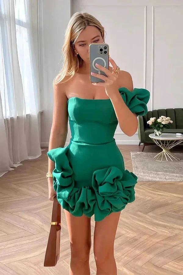 Ruffled Satin Short Party Dress One Shoulder Homecoming Dress PD550 - Image 4
