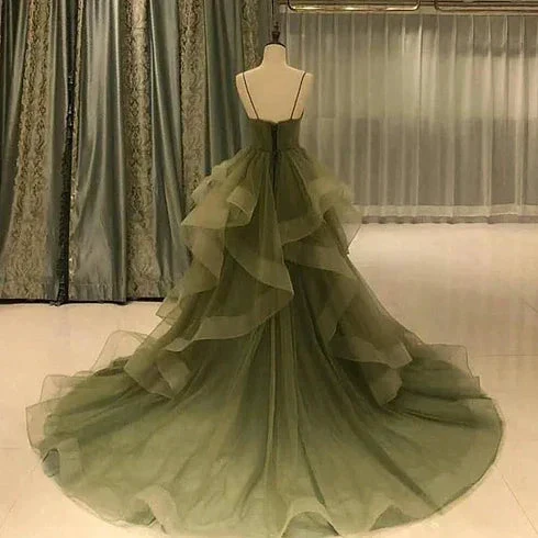 Green Straps Sweetheart Tulle Long Evening Dress Green Layered Tulle Prom Dress Y987 - Image 2