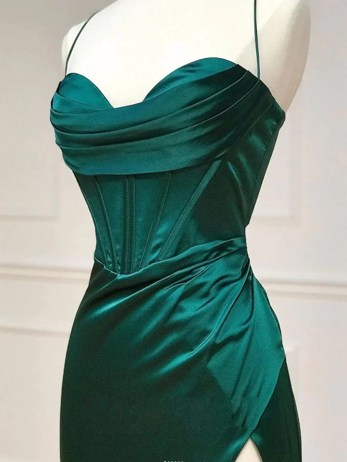 Green Sweetheart Neck Satin Long Prom Dress Green Evening Dresses Y4395 - Image 2