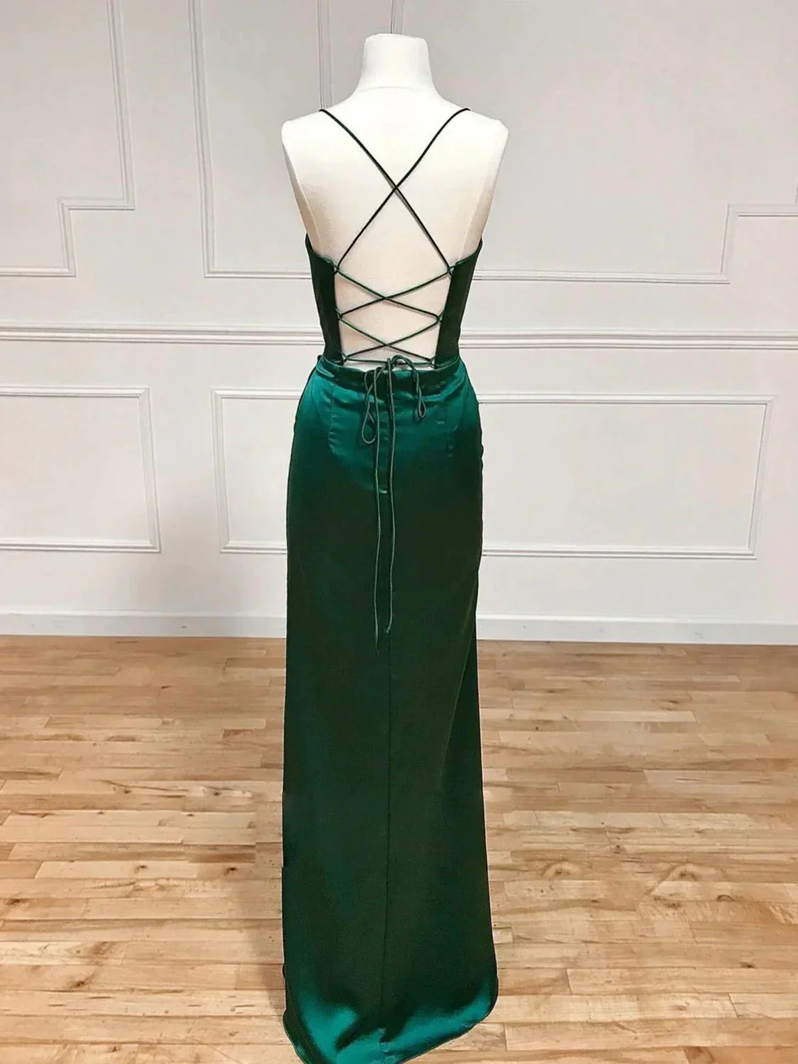 Green Sweetheart Neck Satin Long Prom Dress Green Evening Dresses Y4395 - Image 3