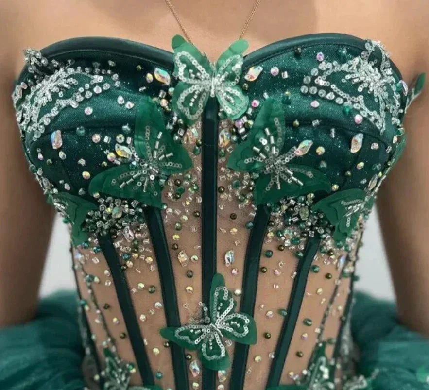 Green Tulle Ball Gown With Butterflies,Sweet 16 Dress, Green Quinceanera Dress Y2344 - Image 4