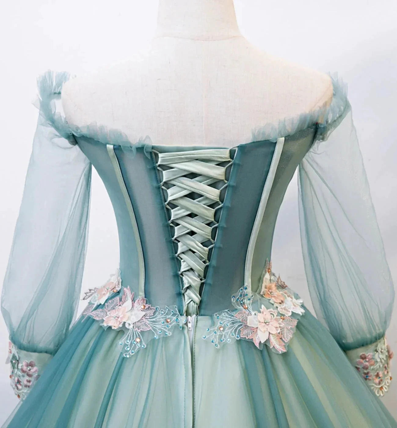 Green tulle lace long ball gown dress formal dress s107 - Image 4