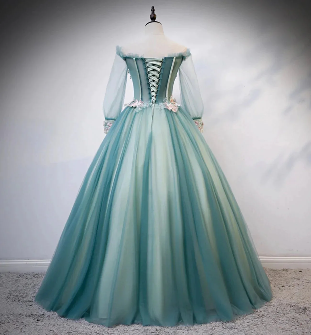 Green tulle lace long ball gown dress formal dress s107 - Image 5