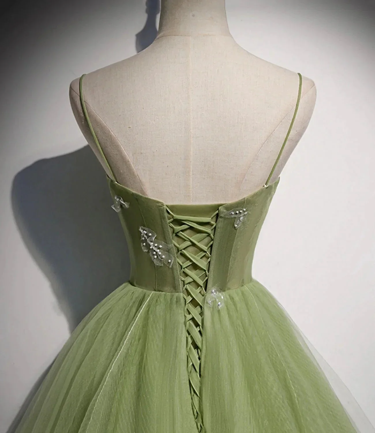 Green tulle long prom dress A line evening dress s56 - Image 5