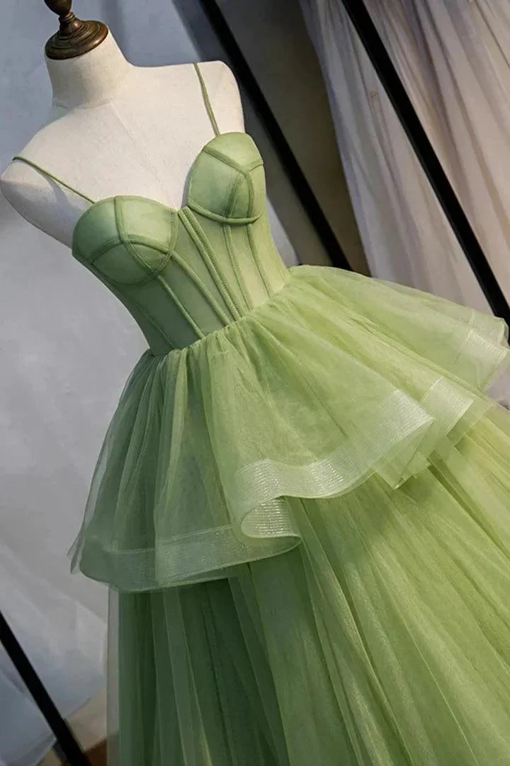 Green Tulle Long Prom Dresses A-Line Evening Dresses with Train  PSK418 - Image 2