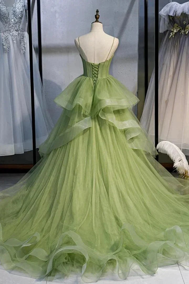 Green Tulle Long Prom Dresses A-Line Evening Dresses with Train  PSK418 - Image 4