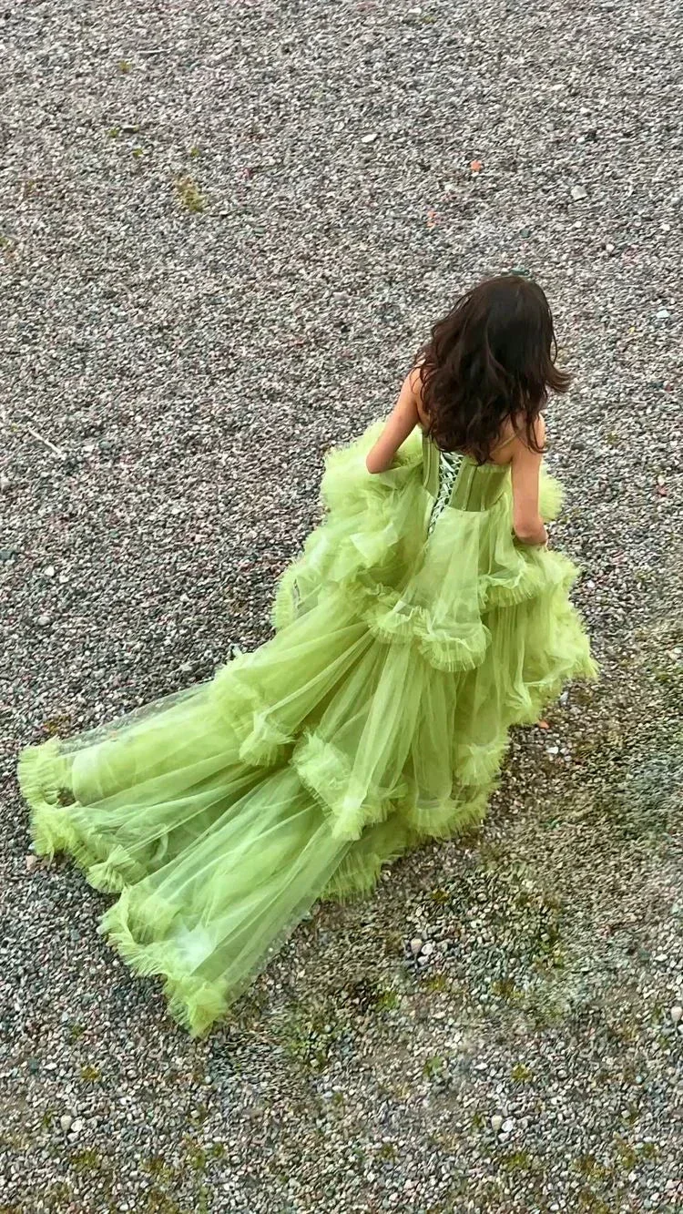 Green Tulle Long Prom Dresses, A-Line Formal Evening Dresses Y2029 - Image 2