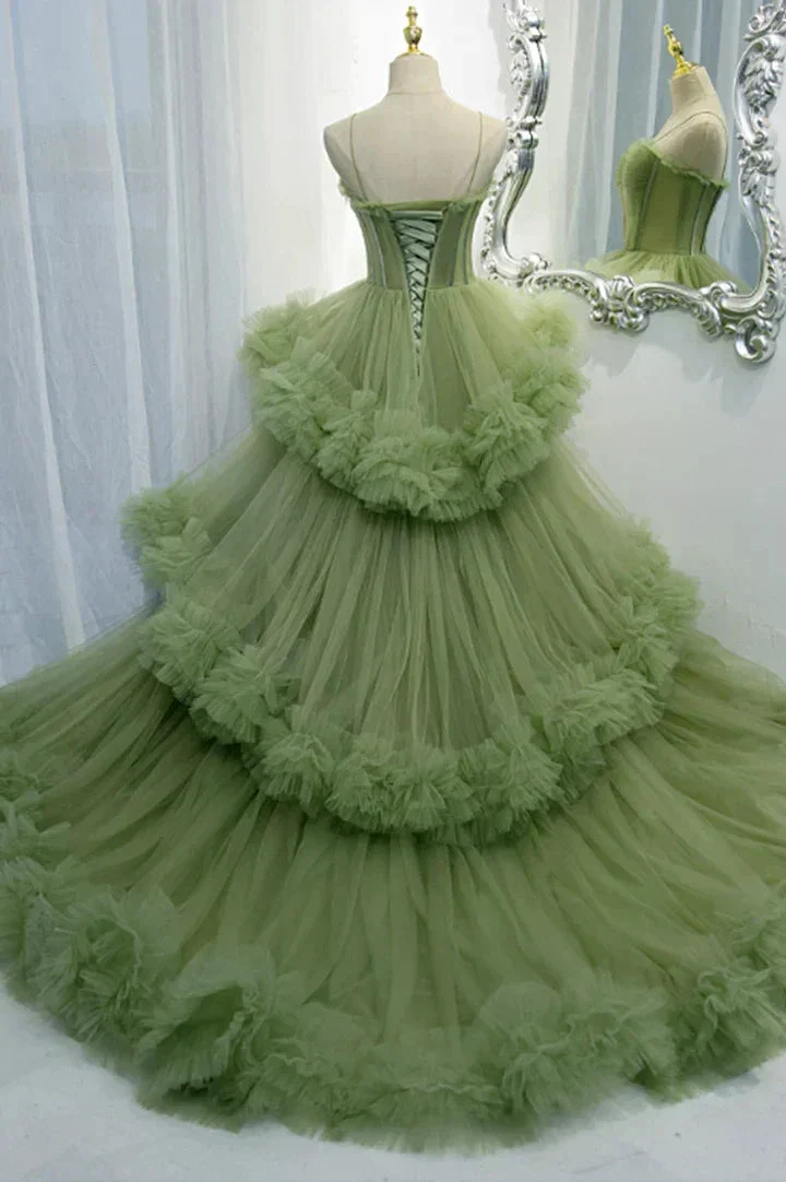 Green Tulle Long Prom Dresses, A-Line Formal Evening Dresses Y2029 - Image 7