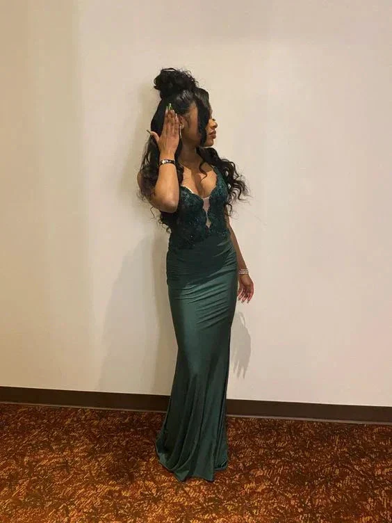 Green V Neck Mermaid Evening Dress Green Evening Gown Y6288 - Image 2