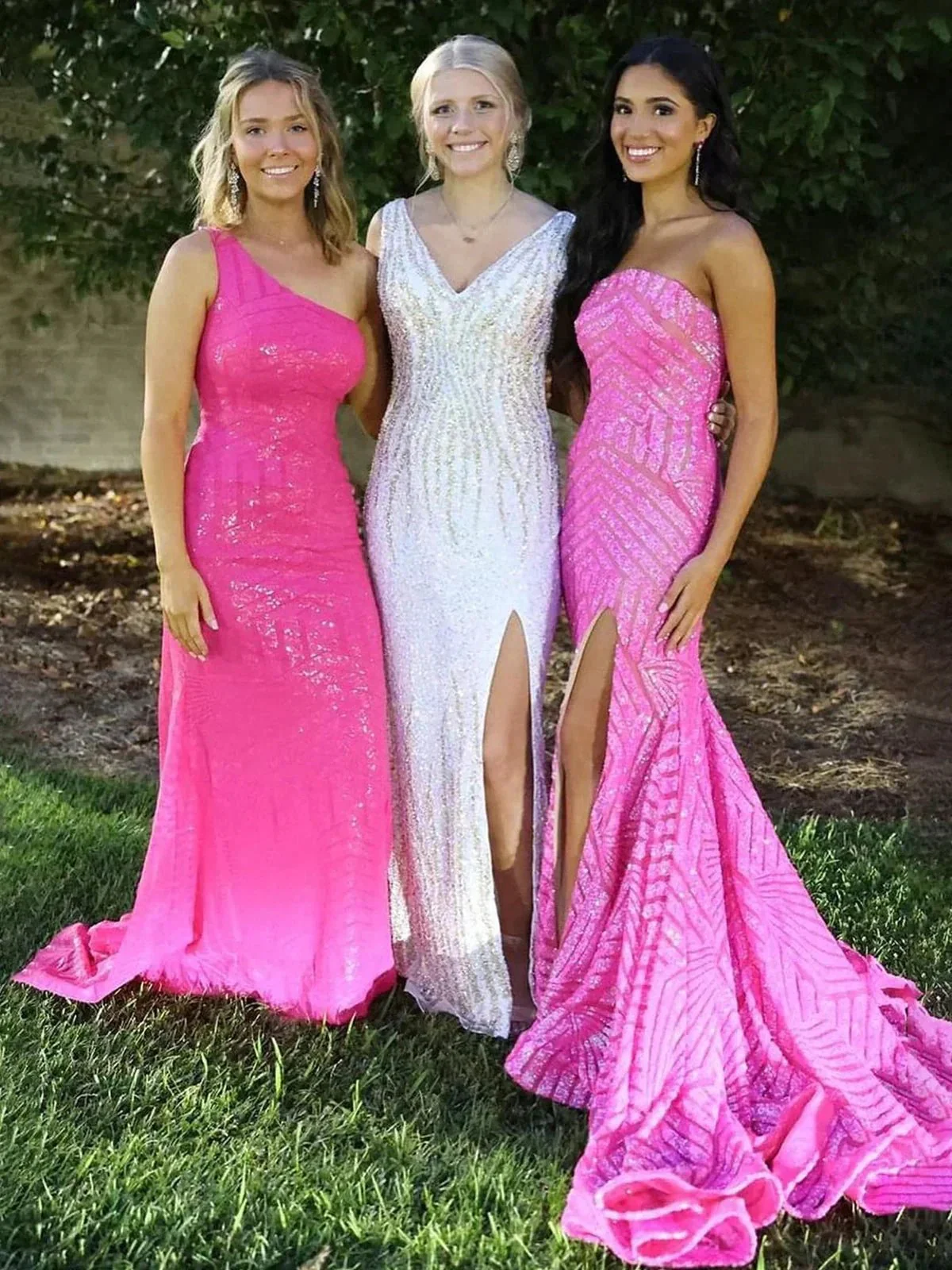 Halcyon | Mermaid Hot Pink Sequins Strapless Prom Dresses with Slit - Image 2