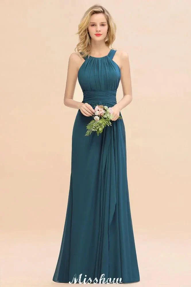 Halter A-line Bridesmaid Dresses Floor-Length Dress for Wedding Party