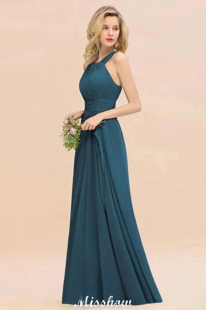 Halter A-line Bridesmaid Dresses Floor-Length Dress for Wedding Party - Image 3
