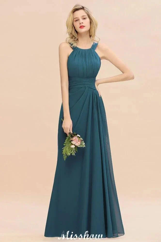 Halter A-line Bridesmaid Dresses Floor-Length Dress for Wedding Party - Image 4