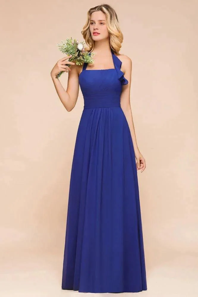 Halter A-line Wedding Party Dress Chiffon Bridesmaid Dress - Image 3