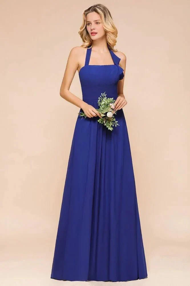 Halter A-line Wedding Party Dress Chiffon Bridesmaid Dress - Image 5