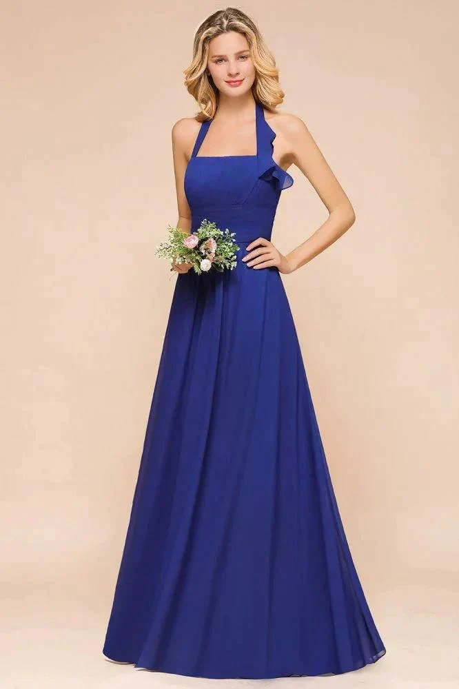 Halter A-line Wedding Party Dress Chiffon Bridesmaid Dress - Image 6