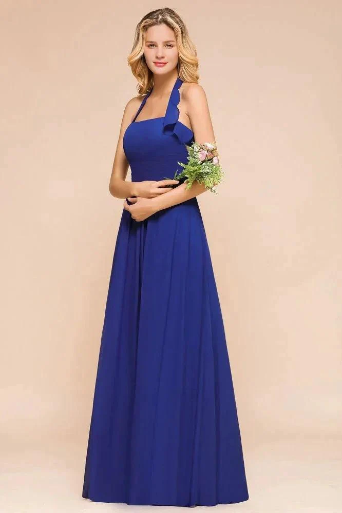 Halter A-line Wedding Party Dress Chiffon Bridesmaid Dress - Image 7