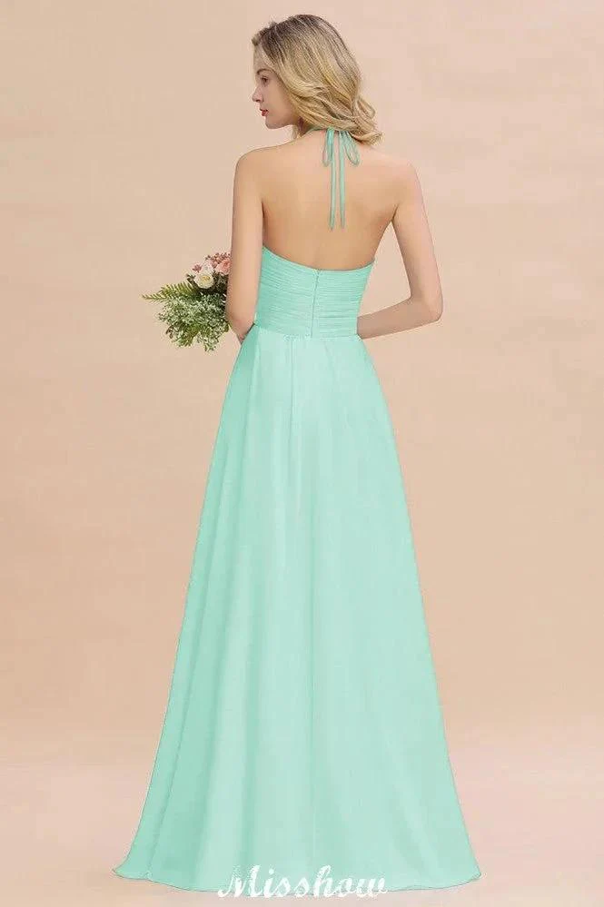 Halter Backless Beach Bridesmaid Dress Chiffon Garden Wedding Party Dress - Image 10