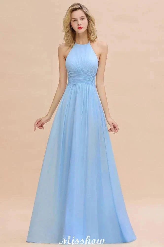 Halter Backless Beach Bridesmaid Dress Chiffon Garden Wedding Party Dress - Image 2
