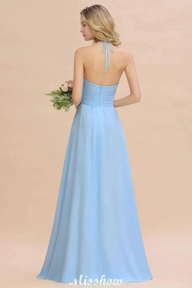 Halter Backless Beach Bridesmaid Dress Chiffon Garden Wedding Party Dress - Image 3