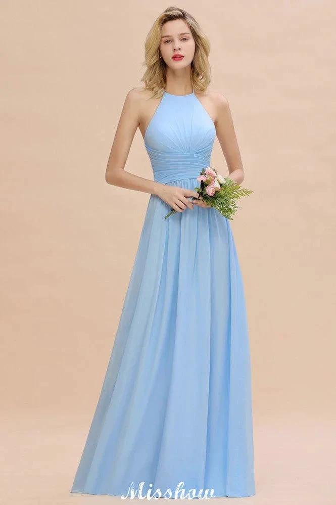 Halter Backless Beach Bridesmaid Dress Chiffon Garden Wedding Party Dress - Image 4