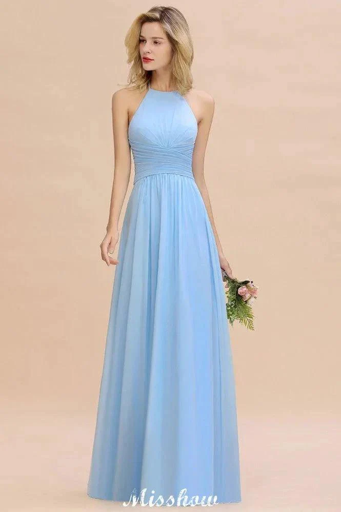 Halter Backless Beach Bridesmaid Dress Chiffon Garden Wedding Party Dress - Image 5