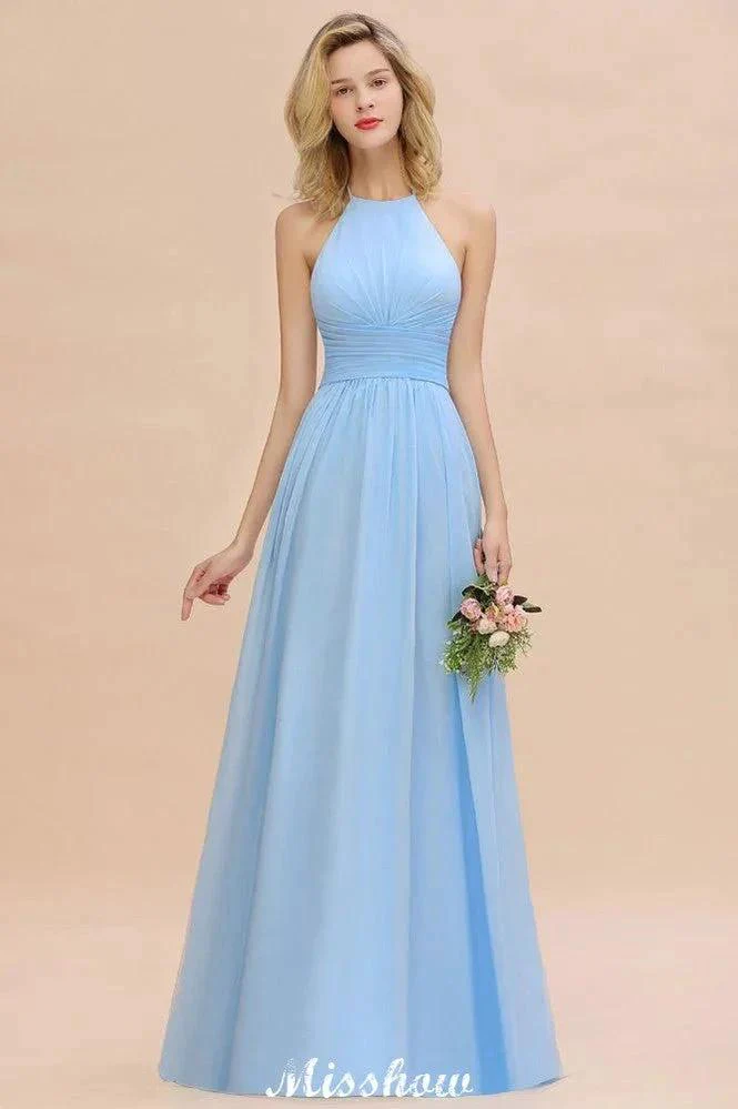 Halter Backless Beach Bridesmaid Dress Chiffon Garden Wedding Party Dress - Image 6