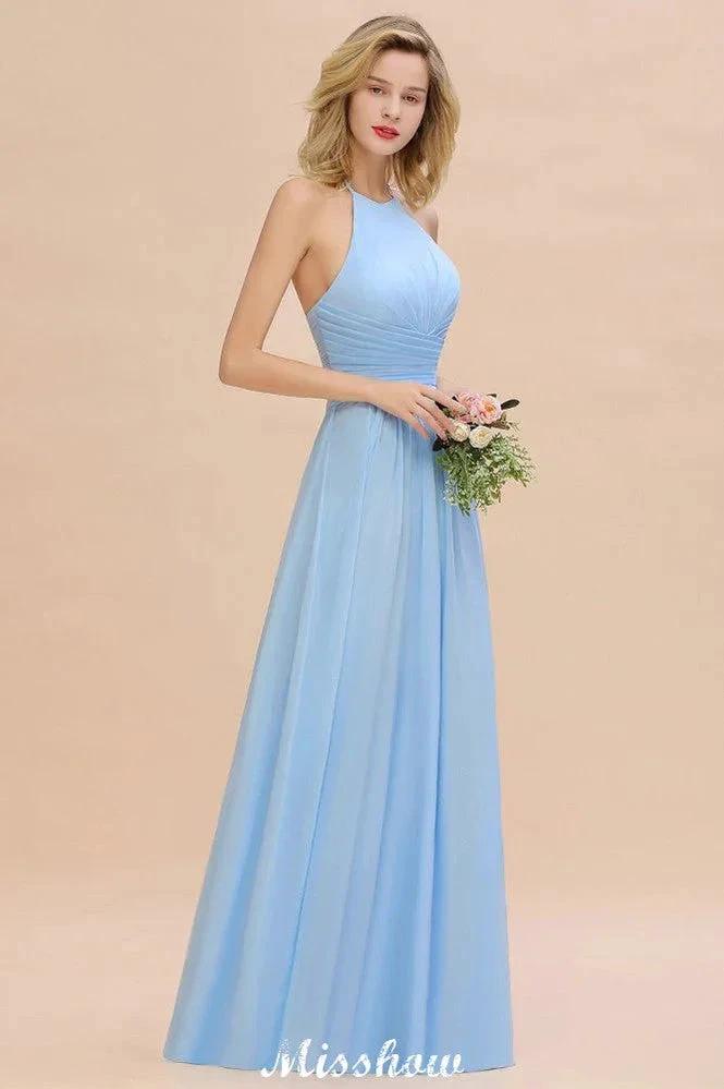 Halter Backless Beach Bridesmaid Dress Chiffon Garden Wedding Party Dress - Image 7