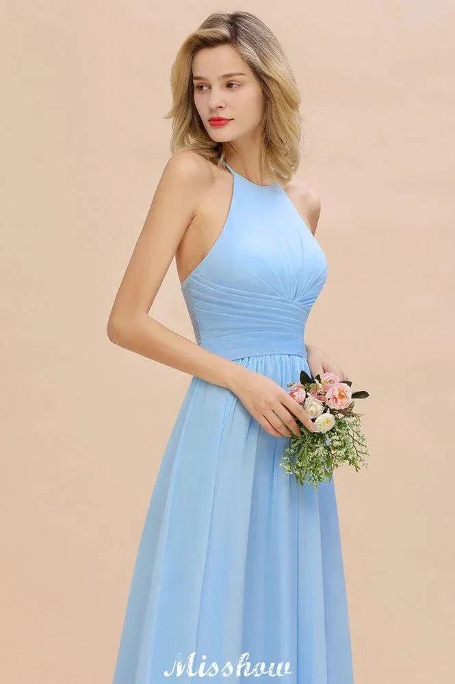 Halter Backless Beach Bridesmaid Dress Chiffon Garden Wedding Party Dress - Image 8
