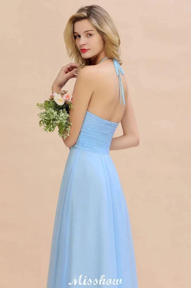 Halter Backless Beach Bridesmaid Dress Chiffon Garden Wedding Party Dress - Image 9