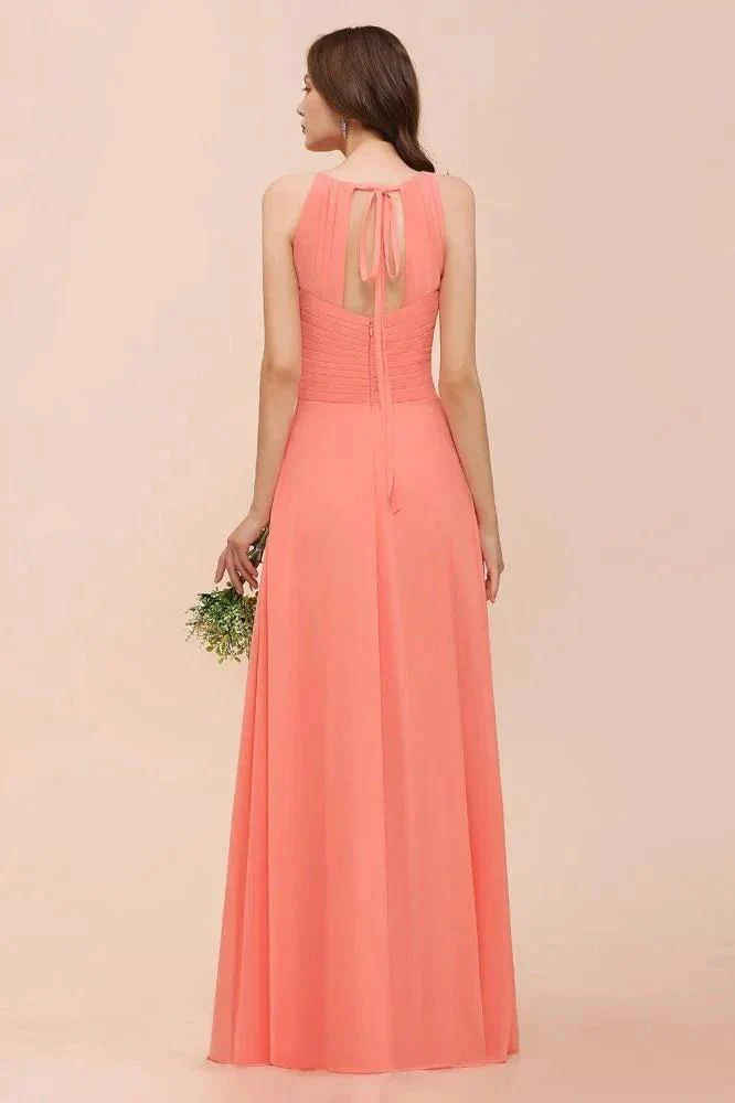 halter Beach Bridesmaid Dress Girls Coral Floor Length Wedding Party Dress - Image 2