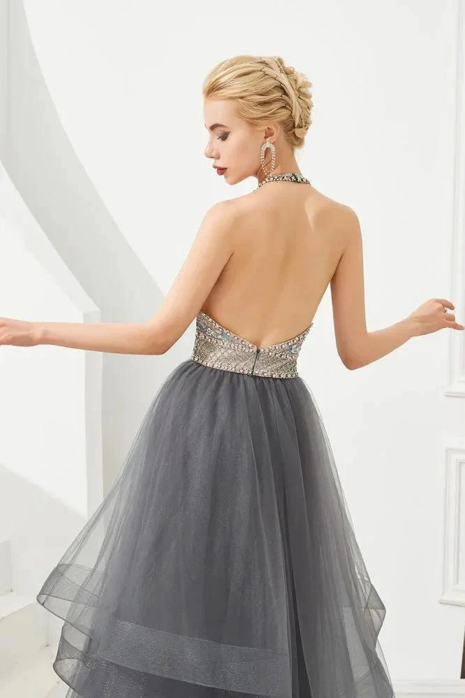 Halter Beadings Aline Tulle Layers Prom Dress Sleeveless Evening Dress - Image 8