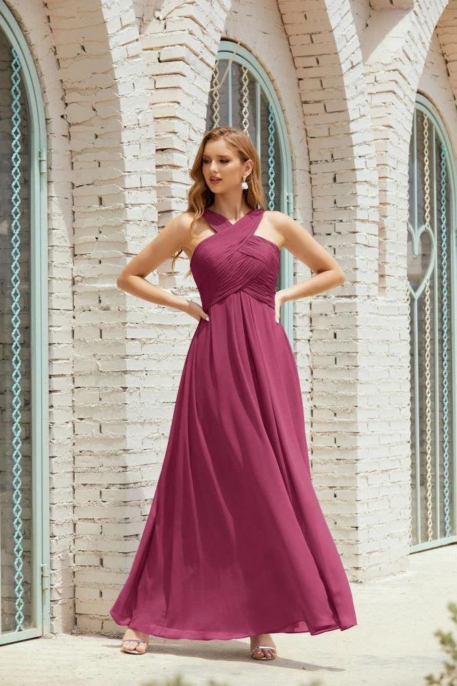 Halter Bridesmaid Dresses Formal Cocktail Prom Gown 28015 - Image 100