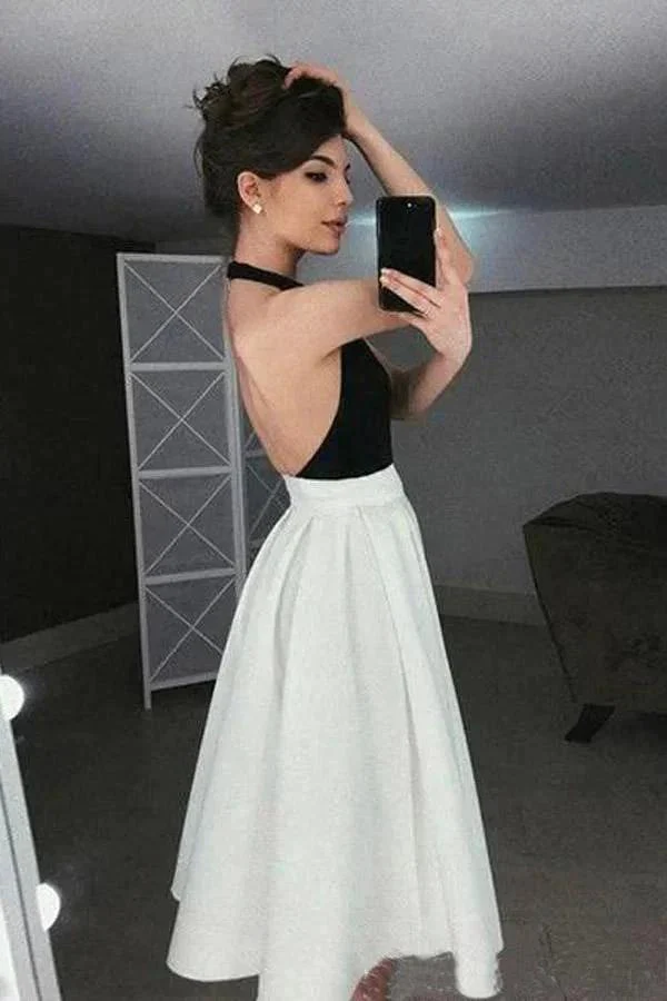 High Halter Neck Homecoming Dresses Pleated Skirt Graduation Dress PD343 - Image 2