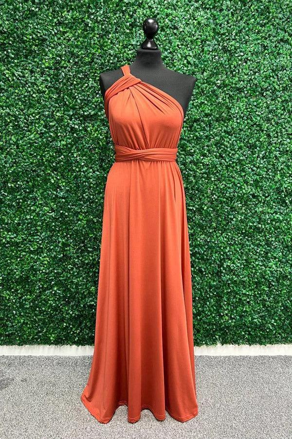 Twist Wrap Orange Bridesmaid Dress Long Bridesmaid Dress BD135 - Image 2