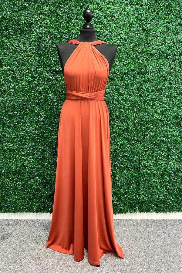 Twist Wrap Orange Bridesmaid Dress Long Bridesmaid Dress BD135 - Image 3