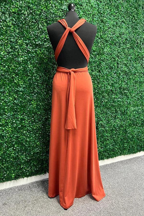 Twist Wrap Orange Bridesmaid Dress Long Bridesmaid Dress BD135 - Image 4