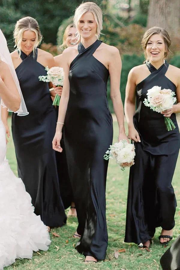 Halter Neckline Cutout Back Long White Bridesmaid Dress BD120 - Image 3